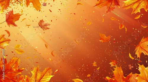 Autumn Leaves Falling Against A Golden Sky