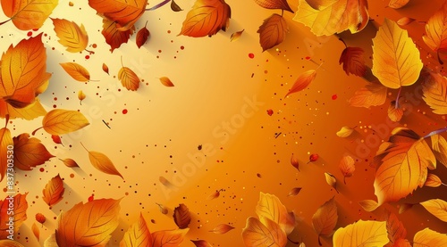 Autumn Leaves Falling Against A Golden Sky