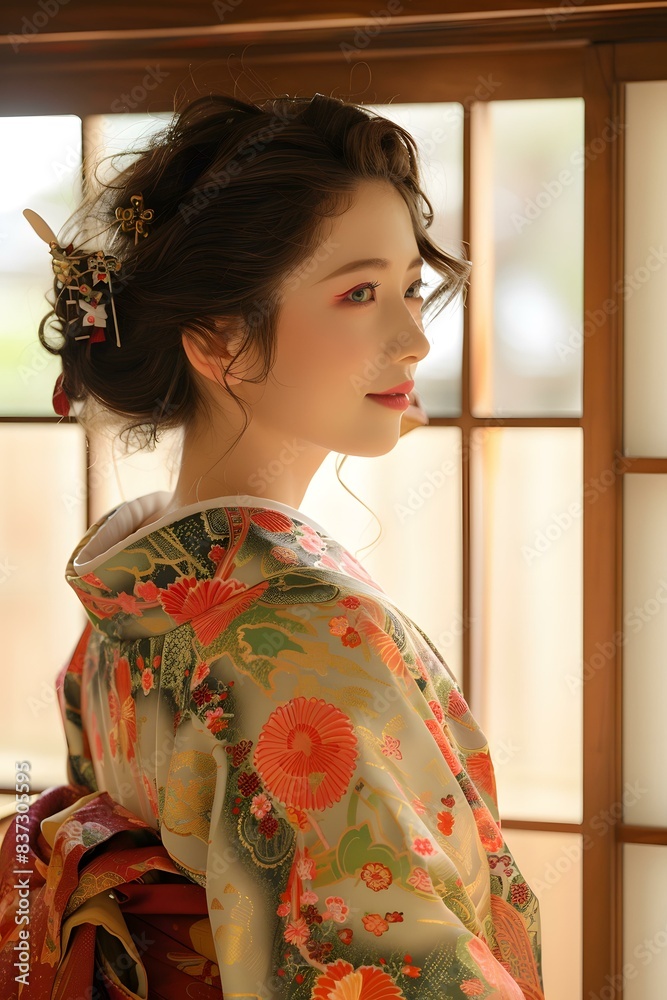 Portrait of a beautiful Japanese woman in traditional kimono Portrait of a beautiful Japanese woman in traditional kimono
