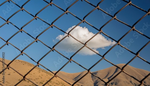  A cloud is seen through a chain link fence