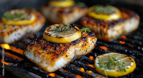 Grilled Lemon and Herb Fish on a Hot Barbecue