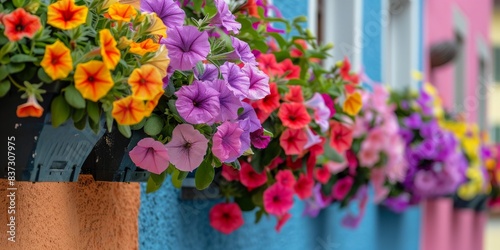 Wallpaper Mural Vibrant Petunia Flowers Blooming on a Window Box in Summer Torontodigital.ca