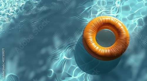 Orange Inflatable Pool Ring Floating in Water on Sunny Day