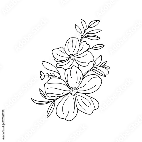 Minimalist Line Art Hand-drawn Floral Icon Elements  Flowers in Outline  Logo Style  Summer spring Flower Foliage in Decorative Vector Illustration.