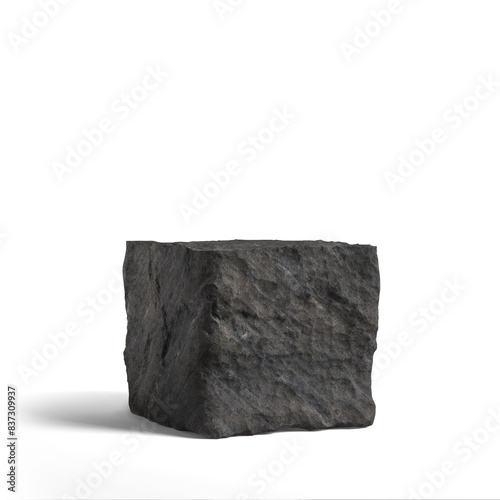 Stone wall, stone slab for product display background. Black granite podium on white background