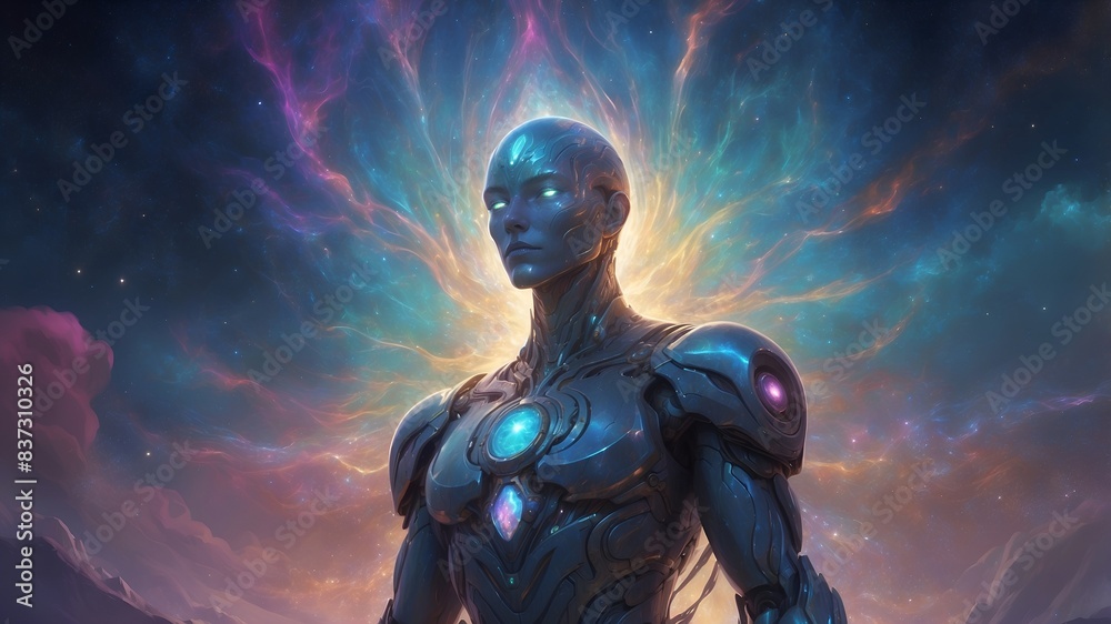 A shimmering silicon sentinel, its form constantly shifting and evolving, emanating an otherworldly allure. A shimmering silicon sentinel, its form constantly shifting and evolving, emanating an otherworldly allure.
