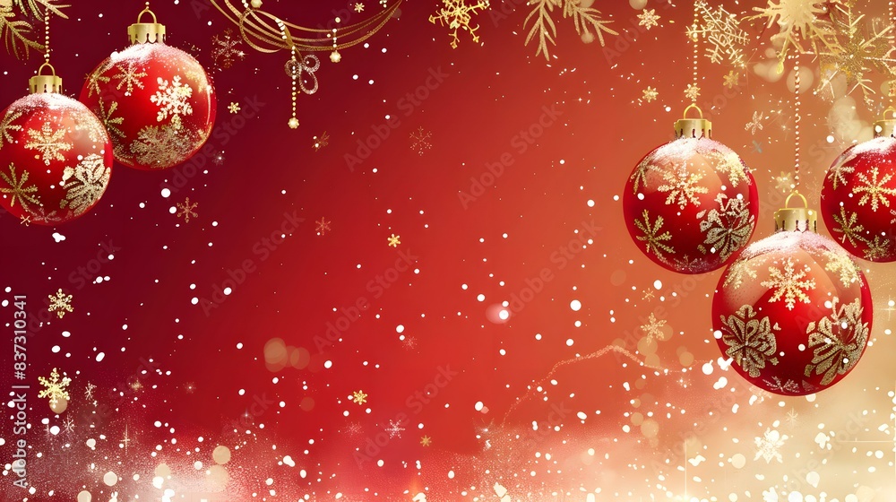 Christmas red background with hanging ornaments Christmas red background with hanging ornaments