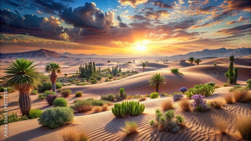 Beautiful landscape of wild desert nature in a tender and dreamy design photo