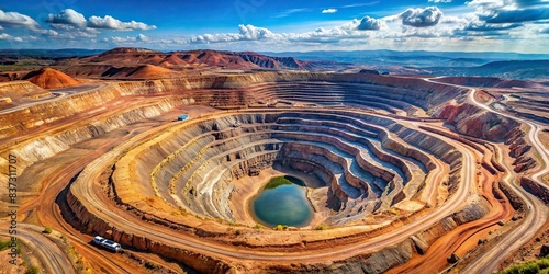 Aerial view of the largest open-pit mine in the world, showcasing the massive scale of the canyon copper mine and diamond mining in a quarry photo