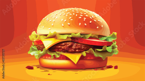 3D Realistic Burger Vector Illustration for Poster