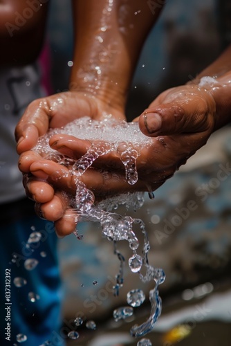 Children washing their hands in clean water © thejokercze
