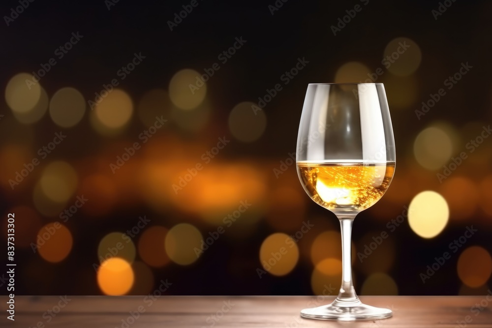 The tranquil scene of a white wine glass on a wooden surface, with a backdrop of gentle bokeh lighting. Soothing White Wine Glass with Soft Bokeh Lights The tranquil scene of a white wine glass on a wooden surface, with a backdrop of gentle bokeh lighting. Soothing White Wine Glass with Soft Bokeh Lights