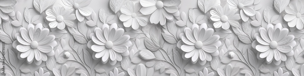 A white flower patterned wallpaper with a floral design