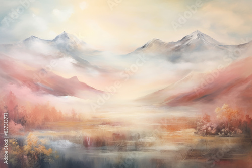 Delicate watercolor landscape painting. Autumn landscape illustration.