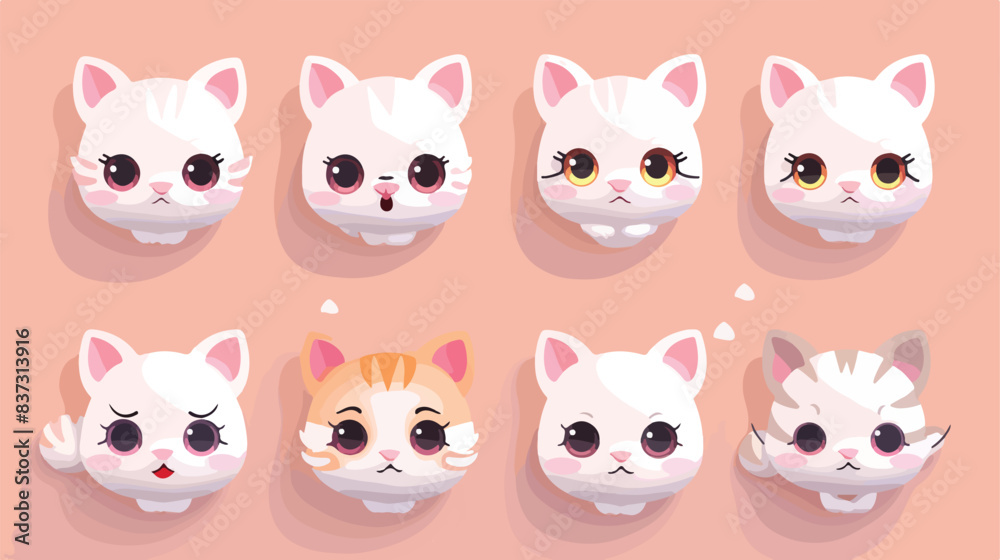3D Realistic Vector Set Of Cute Cartoon Cat Icons w
