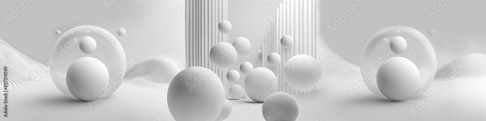 A white background with a bunch of white spheres scattered around it