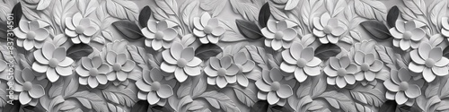 Obraz na płótnie A black and white floral patterned background with white flowers w salonie