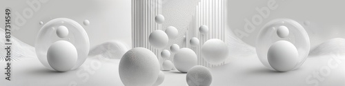 Obraz na płótnie A white background with a bunch of white spheres scattered around it w salonie