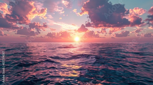 3D rendering of a sunset in the middle of the sea.

 photo
