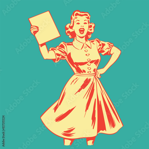 vintage cartoon woman holding an important list