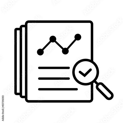 Assess line icon, review audit risk icon. Concept of find internal vulnerable bill or data research and survey.