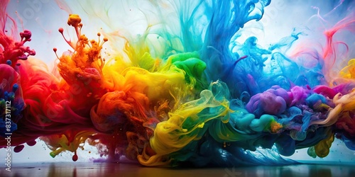Dynamic and colorful ink water creating artistic and abstract background photo