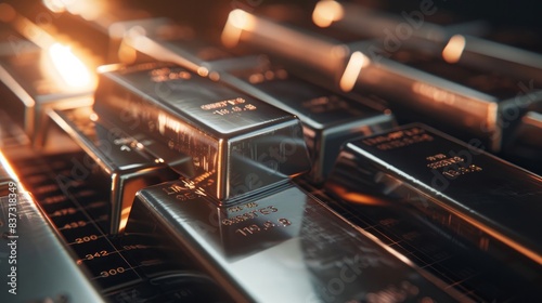 Silver bars placed against a backdrop of a financial stock price graph, symbolizing investment and wealth.

 photo