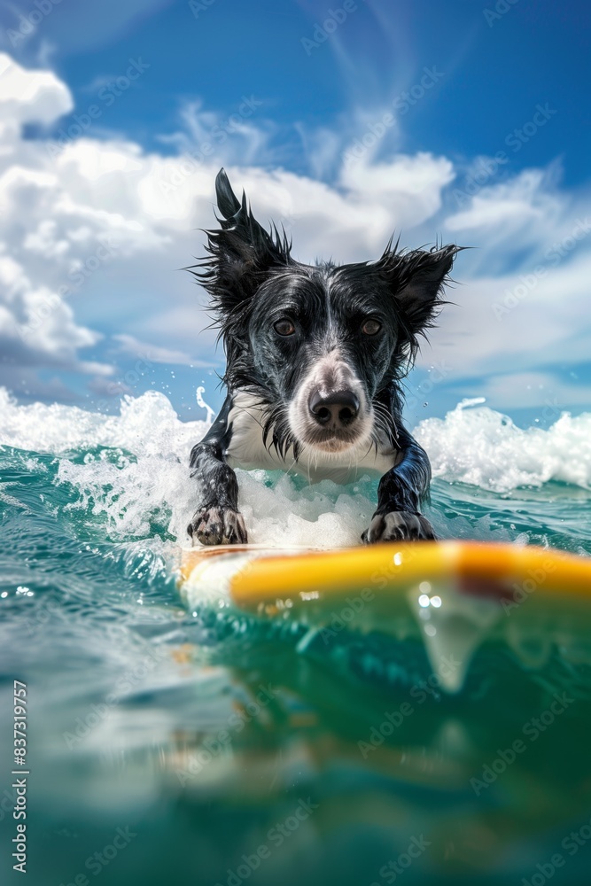 Cool dog surfing waves on summer Cool dog surfing waves on summer