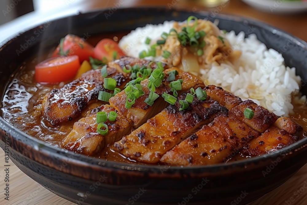 Katsu Curry - Breaded pork cutlet served with a rich curry sauce over rice. 