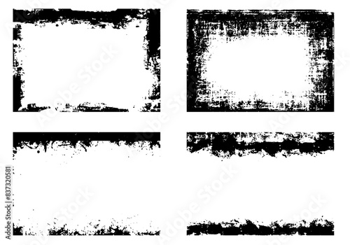 Set of 4 transparent vector grunge abstract dirty background frame border textures with dust overlay. Place artwork over any image to make distressed effect