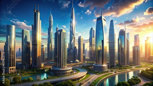 Futuristic urban cityscape with modern buildings and skyscrapers  future  city  urban  building  concept  cityscape  futuristic  modern  architecture  skyline  technology  innovation