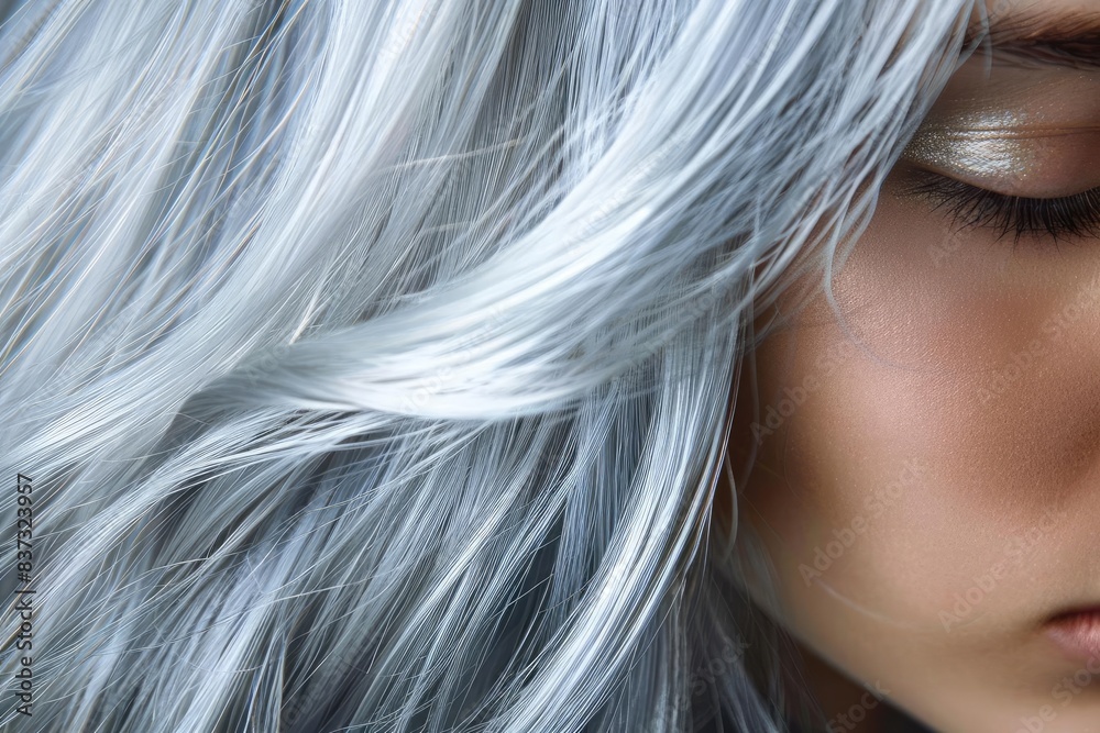 Naklejka premium Metallic Hair Hair colored with metallic shades, like silver or gold, reflecting light and emphasizing the texture