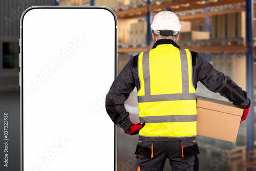 Storekeeper near phone mock...