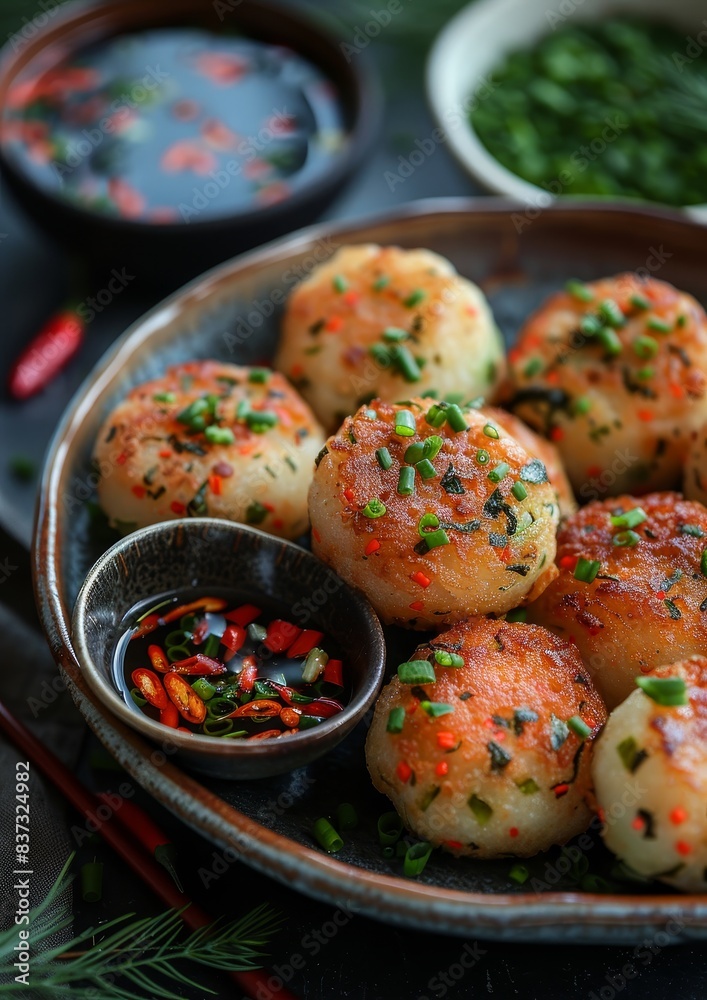 Korokke - Japanese croquettes filled with meat or vegetables, breaded and fried. Korokke - Japanese croquettes filled with meat or vegetables, breaded and fried.