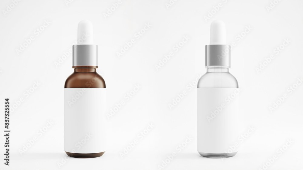 3d illustration of a dropper bottle on white background, studio lighting setup, mockup for product presentation. 3d illustration of a dropper bottle on white background, studio lighting setup, mockup for product presentation.