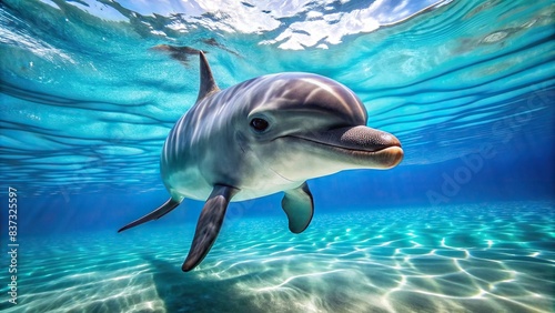 Portrait of a dolphin swimming gracefully in the clear blue sea  dolphin  ocean  marine life  underwater  wildlife  mammal  graceful  beautiful  sea creature  water  natural  aquatic  fins