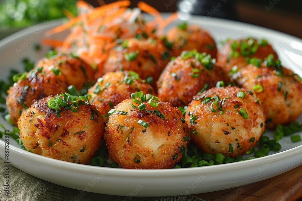 Korokke - Japanese croquettes filled with meat or vegetables, breaded and fried. Korokke - Japanese croquettes filled with meat or vegetables, breaded and fried.