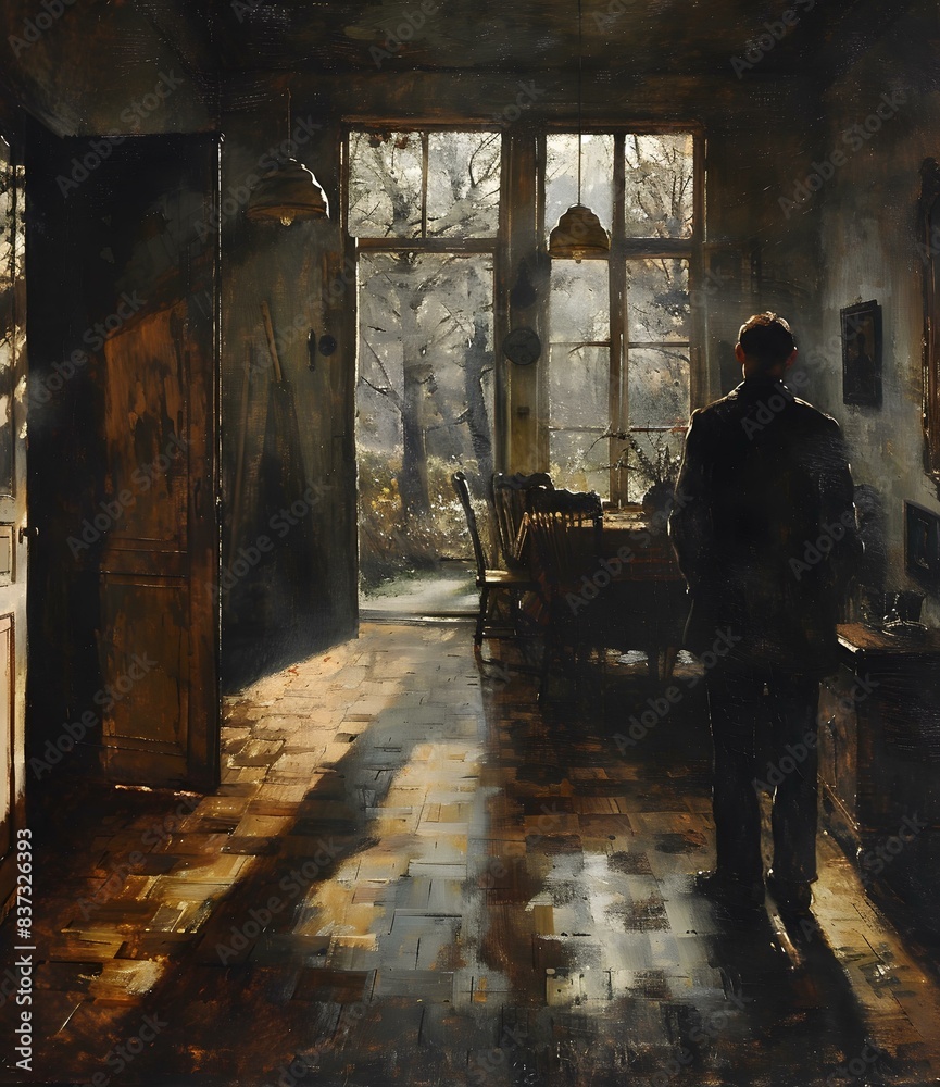 Man standing in a sunlit room Man standing in a sunlit room