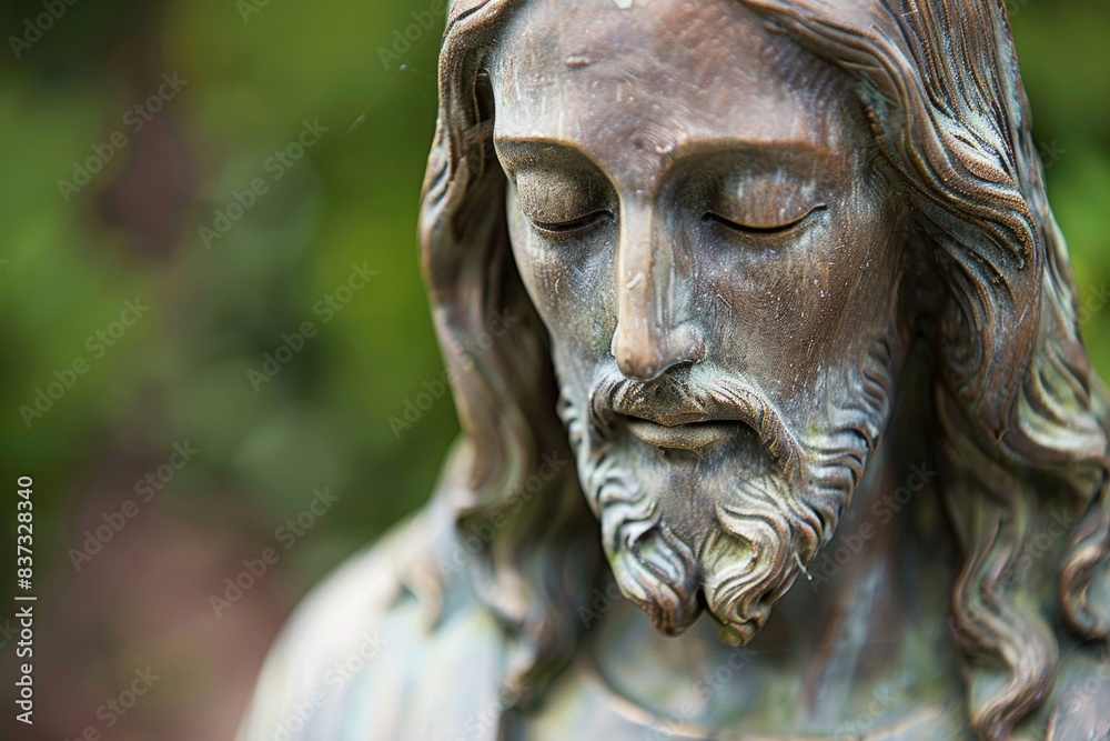 Close-up portrait of Jesus, illuminated softly - Christian belief, spiritual solace, religious artwork Close-up portrait of Jesus, illuminated softly - Christian belief, spiritual solace, religious artwork