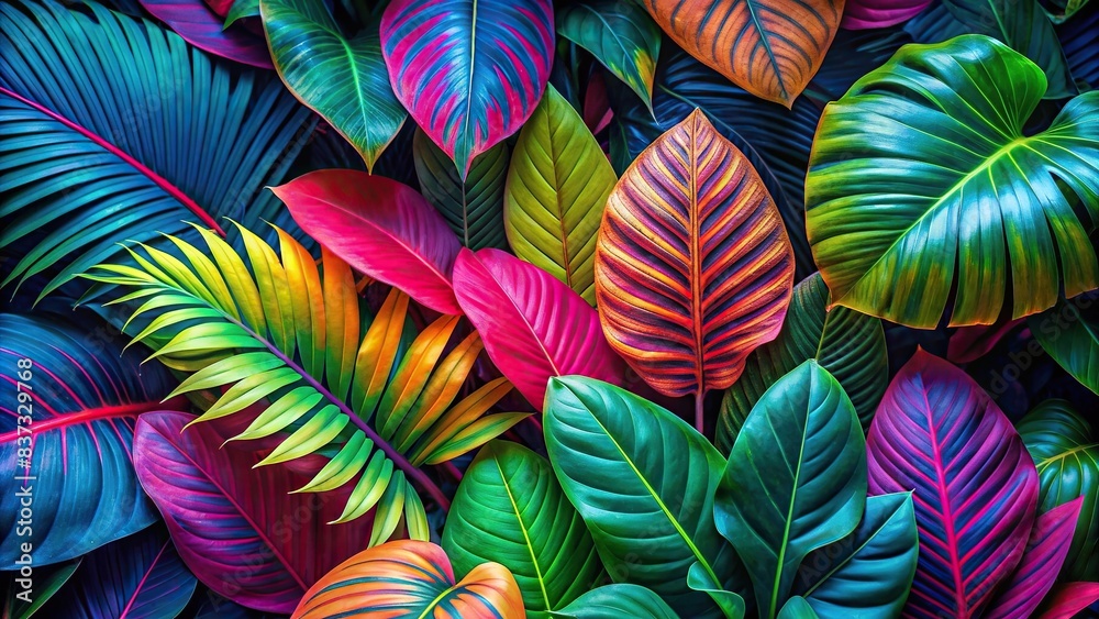 Vibrant fluorescent tropical leaf arrangement