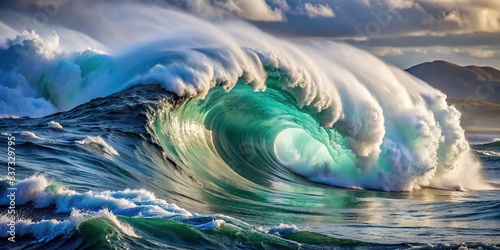 Massive wave crashing in the ocean photo