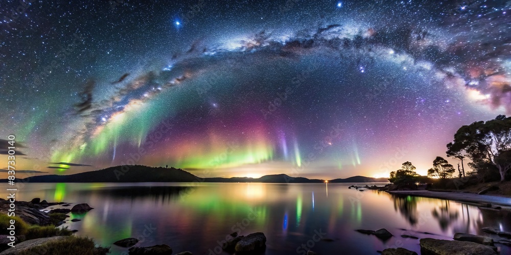 Clear night sky in Tasmania showcasing the magnificent aurora australis, stars, and constellations
