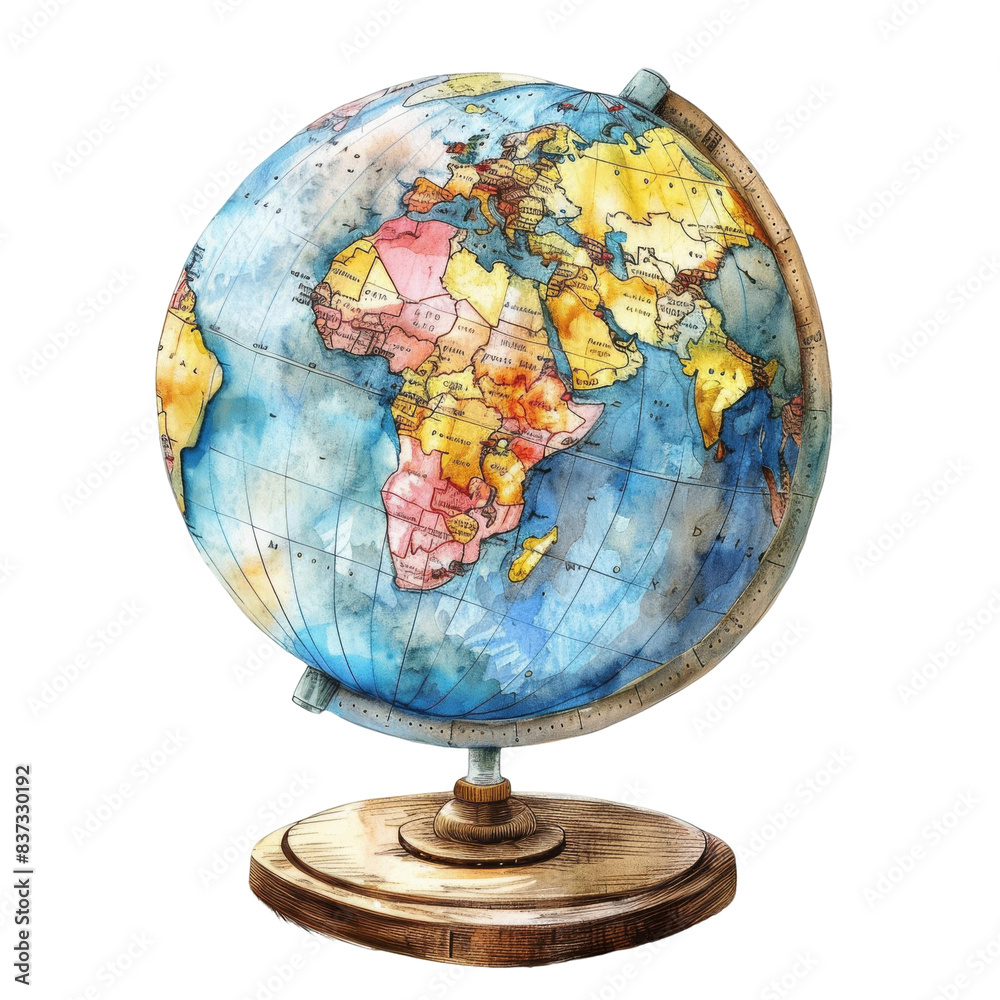 Detailed World Globe on Wooden Stand with Geographic Accuracy