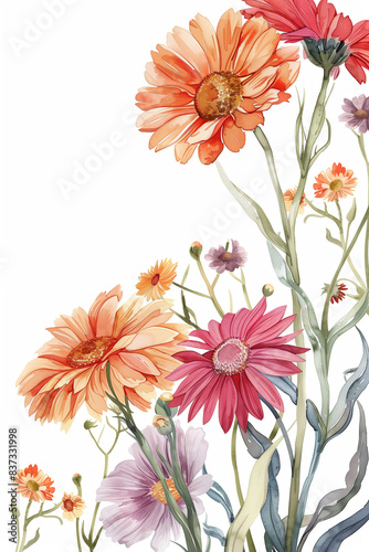 Beautiful artistic background with watercolor textured transvaal daisies tropical flowers