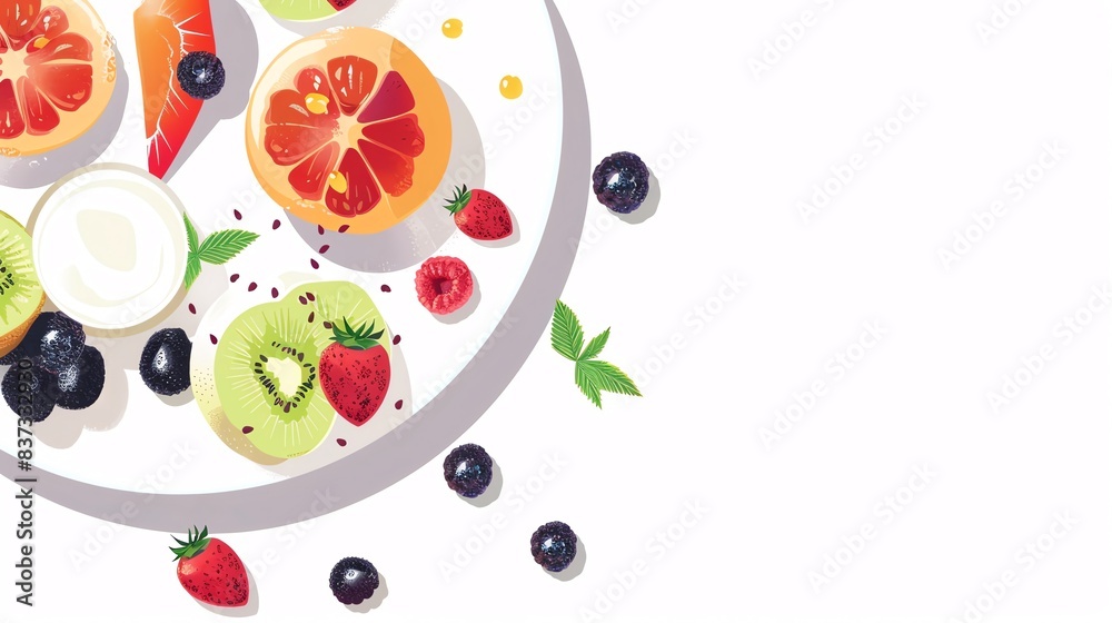Minimalist healthy breakfast with fruits and yogurt Minimalist healthy breakfast with fruits and yogurt
