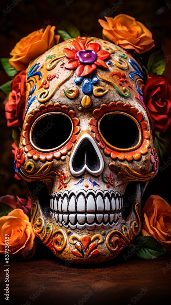 Naklejka premium Human skulls are full of colorful variations, generative ai