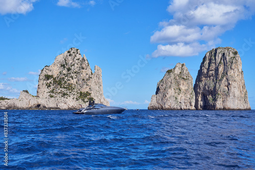 Faraglioni di Capri, rock formations by the island of Capri in the Campanian Archipelago, Italy 