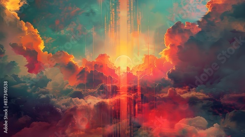 Awe Inspiring Cosmic Ceremony Depicted in Vibrant Abstract Flames and Lights