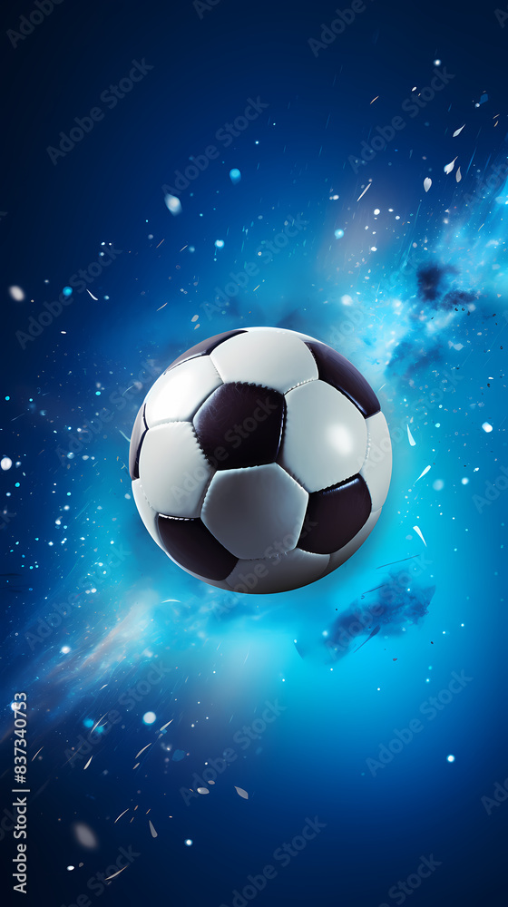 Fototapeta premium Soccer ball flying on blue background