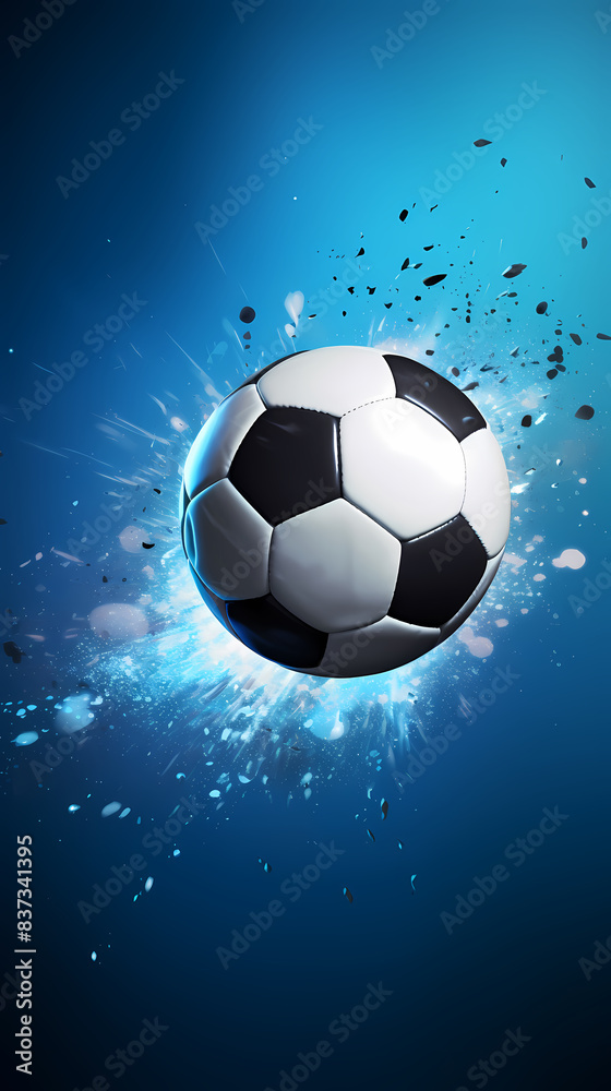 Naklejka premium Soccer ball flying on blue background